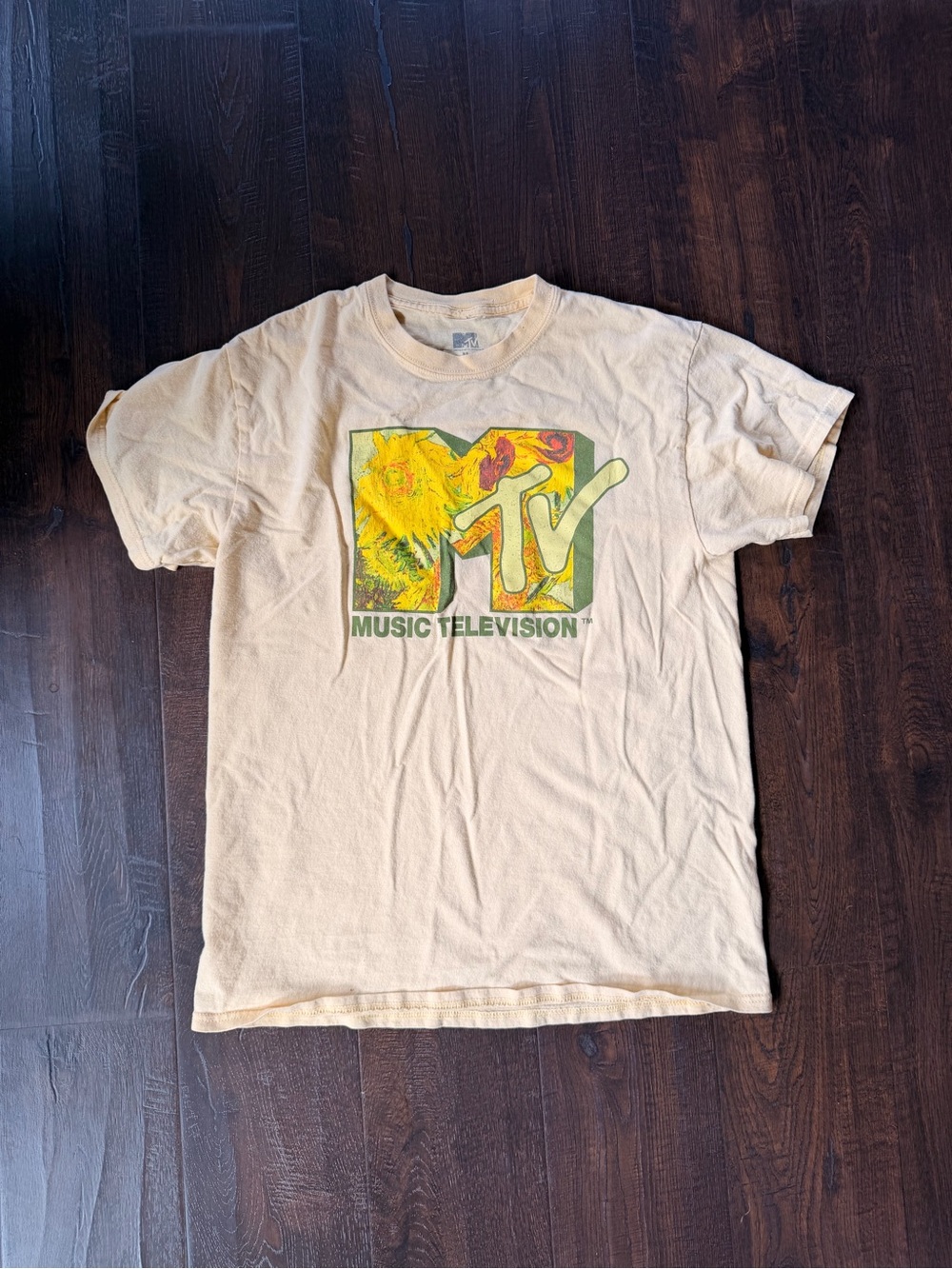 MTV Yellow Short Sleeve Tee with Sunflowers (Van Gogh) Logo